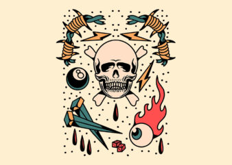 bad skull tattoo flash t shirt template