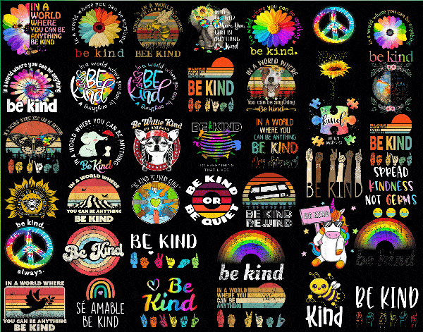 Bundle 75+ Be Kind PNG ,J ust Be Kind Png, Be Kind, Autism awareness, Puzzle piece, Tie dye, Digital download PNG