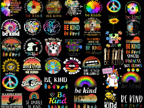 Bundle 75+ be kind png ,j ust be kind png, be kind, autism awareness, puzzle piece, tie dye, digital download png t shirt template