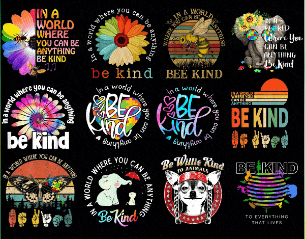 Bundle 75+ Be Kind PNG ,J ust Be Kind Png, Be Kind, Autism awareness, Puzzle piece, Tie dye, Digital download PNG