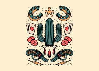 cowboy cactus tattoo flash
