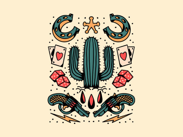 Cowboy cactus tattoo flash t shirt vector file