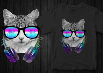 DJ CAT, Cat lover, Cat cool graphic t-shirt design, INSTANT DOWNLOAD, cat music, cat graphic, cat niche t-shirts