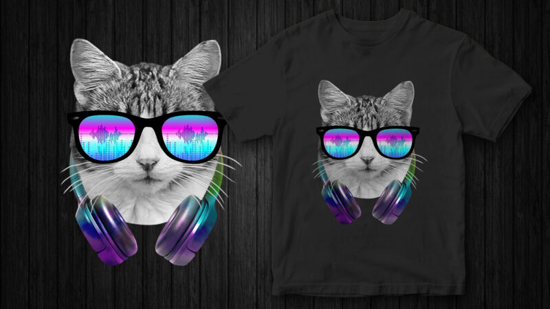 DJ CAT, Cat lover, Cat cool graphic t-shirt design, INSTANT DOWNLOAD, cat music, cat graphic, cat niche t-shirts