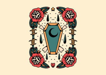 coffin rose tattoo flash t shirt vector file
