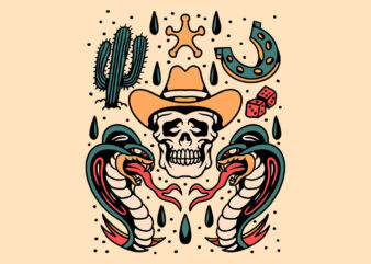 cowboy tattoo flash t shirt vector file