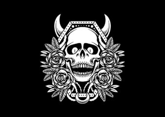 dark rose skull t shirt vector illustration