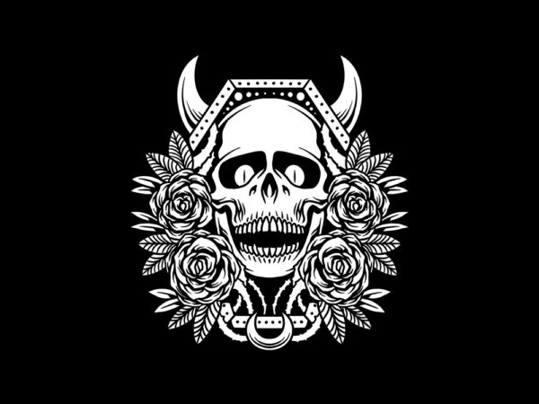 Dark rose skull t shirt vector illustration