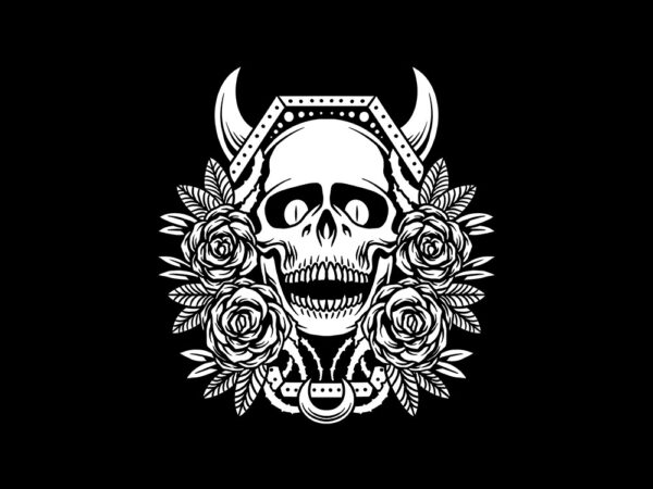 Dark rose skull t shirt vector illustration