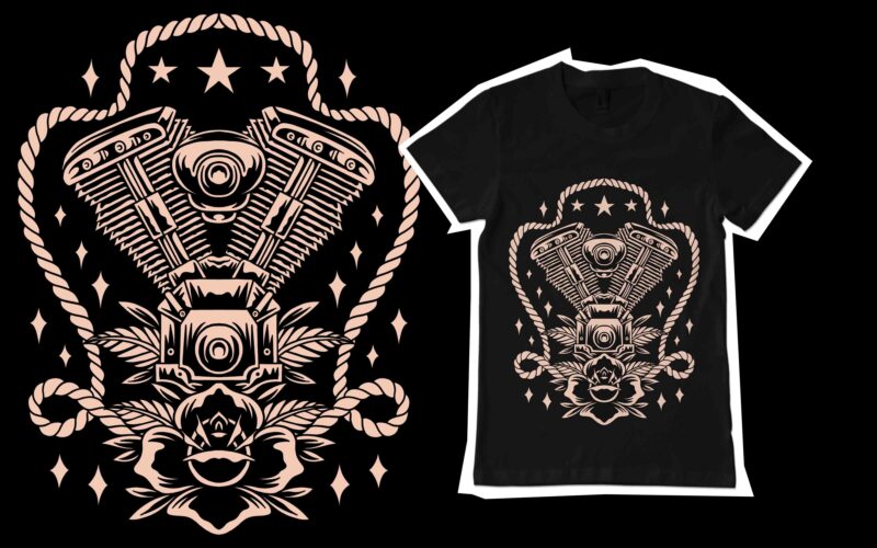 Machine and rose t-shirt template