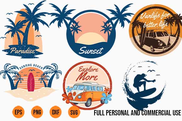 SURFING and Summer BUNDLE surfing beach, outdoor and travel tee shirt pack. california, los angeles, miami, florida, hawaii, surf rider club. svg png