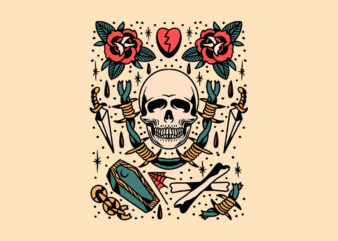 skull tattoo flash t shirt template vector