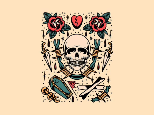 Skull tattoo flash t shirt template vector