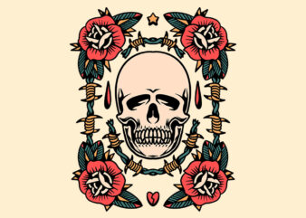 skull rose tattoo flash