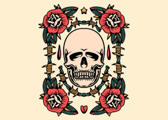skull rose tattoo flash