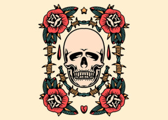 skull rose tattoo flash t shirt template vector