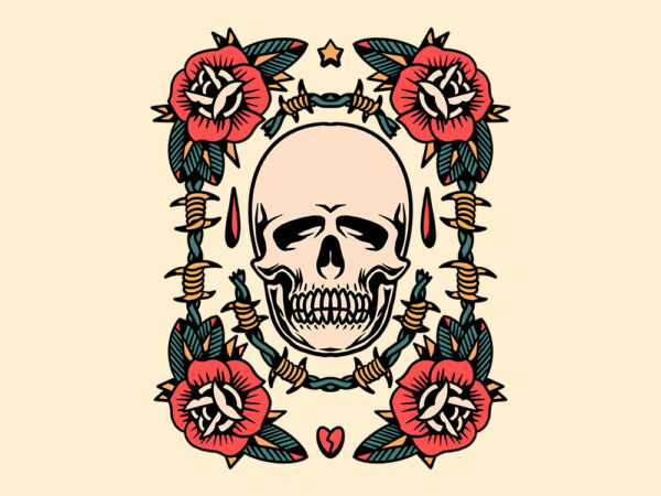 Skull rose tattoo flash t shirt template vector