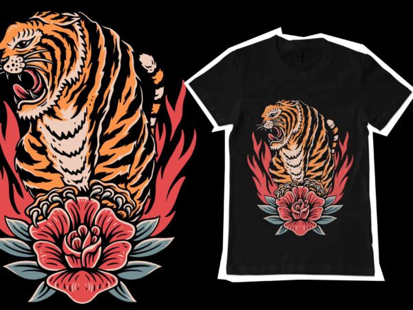 Tiger and rose t-shirt design