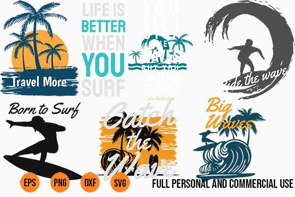 SURFING and Summer BUNDLE surfing beach, outdoor and travel tee shirt pack. california, los angeles, miami, florida, hawaii, surf rider club. svg png