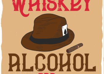 Whiskey t-shirt design with a hat, a card and a cigarette