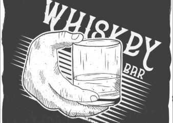 A hand holding a glass of whiskey, t-shirt design