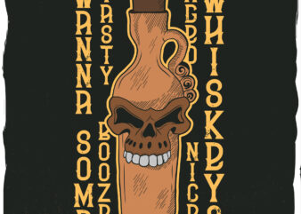 A bottle with a skull, whiskey, t-shirt design