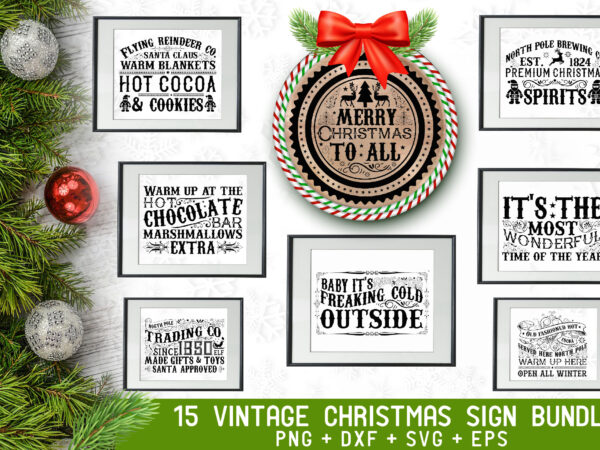 Vintage christmas sign bundle t shirt vector art