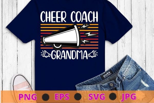 Cheer coach grandma vintage funny Cheerleading megaphone T-shirt design svg, Assistant Cheer coach mom png, Funny, Sports Coaching, Cheerleading,