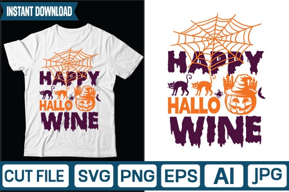 Happy hallo wine svg vector t-shirt design,halloween svg bundle, halloween clipart, halloween svg, png files for cricut, halloween cut files, haloween silhouette, witch, scarry,halloween svg bundle, halloween svg files for