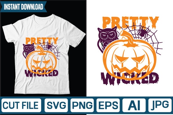 Pretty wicked svg vector t-shirt design,halloween svg bundle, halloween clipart, halloween svg, png files for cricut, halloween cut files, haloween silhouette, witch, scarry,halloween svg bundle, halloween svg files for cricut,