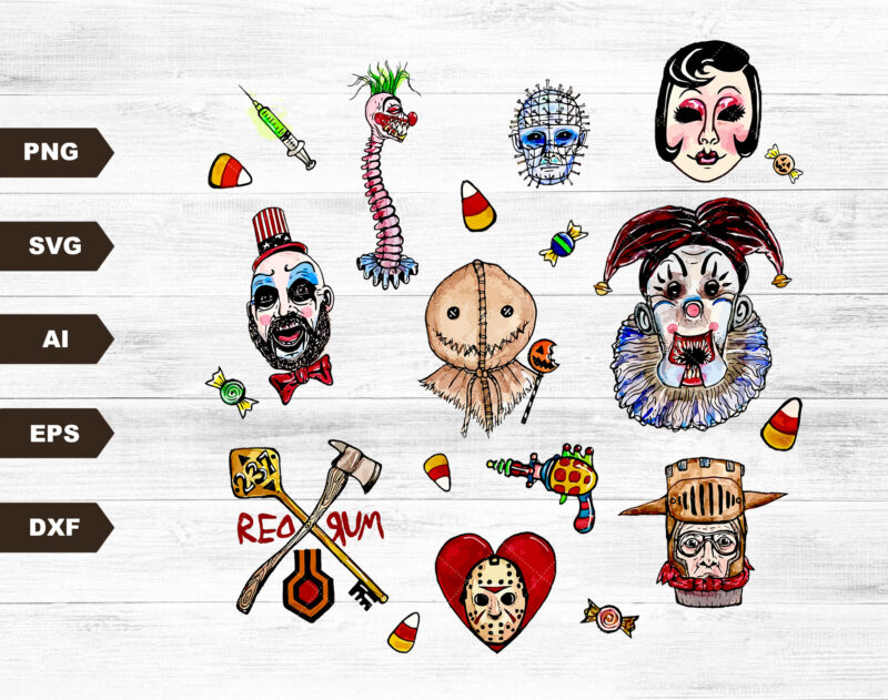 Halloween Horror character doodle collage SVG Digital download for sublimation or screens