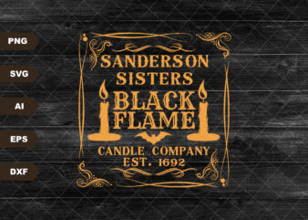 Black Flame Candle SVG, Hocus Pocus Svg, Sanderson Sisters Svg, Halloween Sign Design, Halloween Svg Files