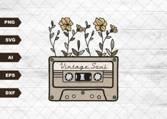 Retro Vintage soul cassette tape flowers wildflower spring leopard cheetah popular best seller svg, sublimation design digital download