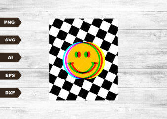 Checkered Pattern Smiley Face, Retro Smiley Face svg, Lightning smiley face svg, smiley face svg, checkered svg, trendy svg, popular svg