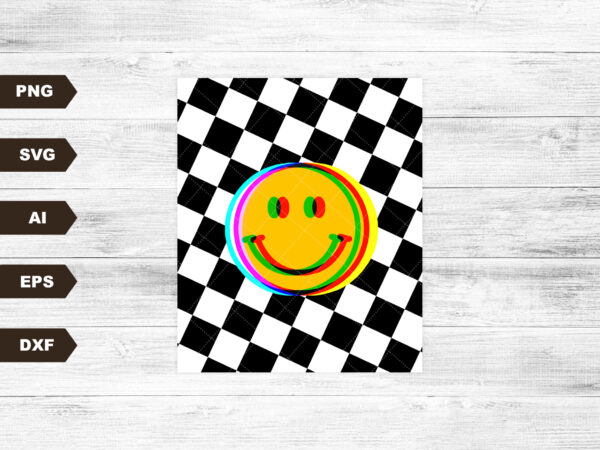 Checkered pattern smiley face, retro smiley face svg, lightning smiley face svg, smiley face svg, checkered svg, trendy svg, popular svg t shirt vector file