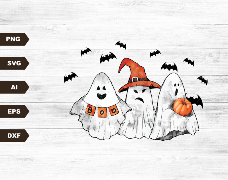 Halloween Ghosts SVG Print File, Sublimation, Cute Halloween, Halloween Design, Trendy Halloween, Skeleton, Pumpkin, Witches, Spooky, Ghost