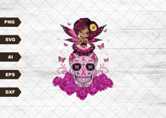 Pink Sugar Skull Halloweeen Svg, Breast Cancer Awareness, Cancer Fight Svg, Wear Pink, Breast Cancer Shirt, Pink Ribbon Cricut Files t shirt illustration