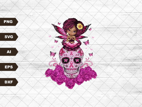 Pink sugar skull halloweeen svg, breast cancer awareness, cancer fight svg, wear pink, breast cancer shirt, pink ribbon cricut files t shirt illustration
