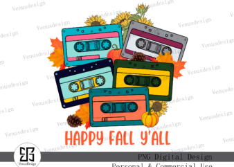 Retro Cassette Happy Fall Y’all Sublimation Tshirt Design