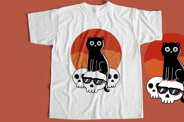 Cat With Skull T-Shirt Design