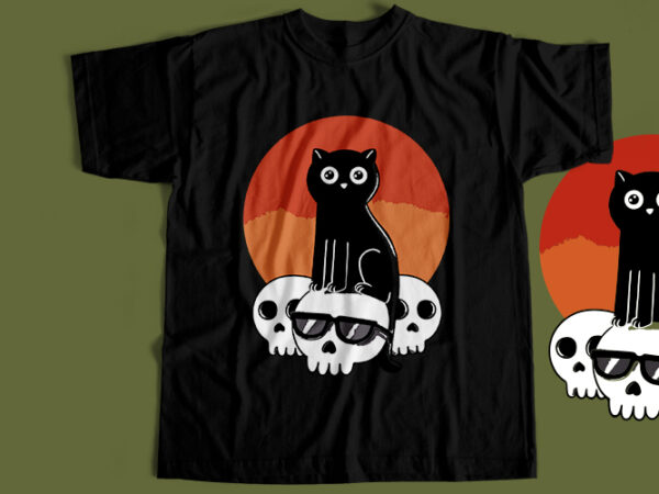 Cat with skull t-shirt design
