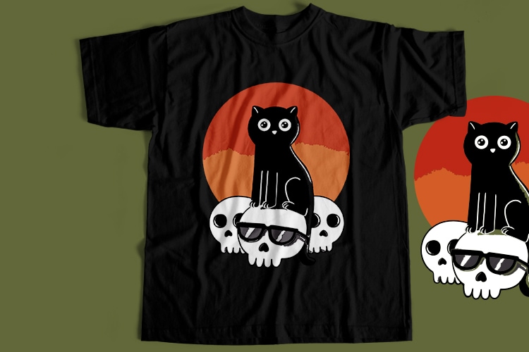 Cat With Skull T-Shirt Design