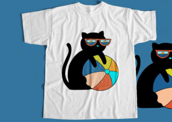 Cat Beach Ball T-Shirt Design