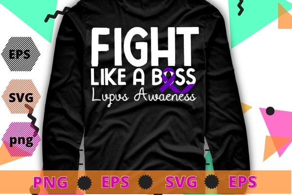 Purple warrior fight lupus like a boss t-shirt design svg, lupus awareness, cure, purple ribbon,tie dye, lupus warrior