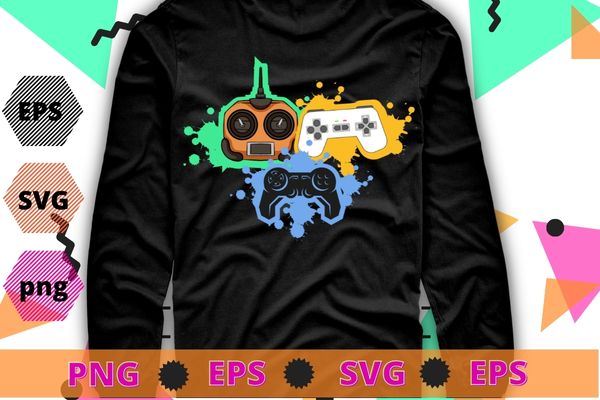 Video game remote control color splash funny video gamer color T-shirt design svg, Video game remote control color splash png,