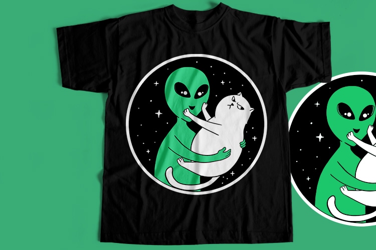 Cat With Alien T-Shirt Design