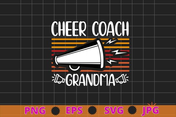 Cheer coach grandma vintage funny cheerleading megaphone t-shirt design svg, assistant cheer coach mom png, funny, sports coaching, cheerleading,