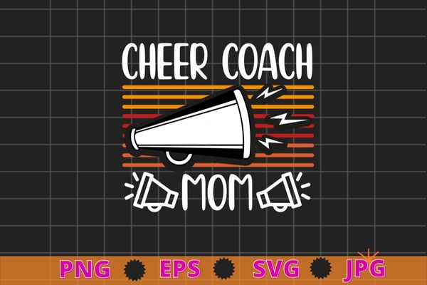 Cheer coach mom vintage funny cheerleading megaphone t-shirt design svg, assistant cheer coach mom png, funny, sports coaching, cheerleading,