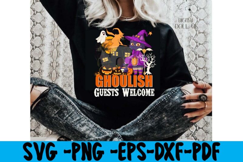 Ghoulish Guests Welcome T-shirt Design,tshirt bundle, tshirt bundles, tshirt by design, tshirt design bundle, tshirt design buy, tshirt design download, tshirt design for sale, tshirt design pack, tshirt design vectors,