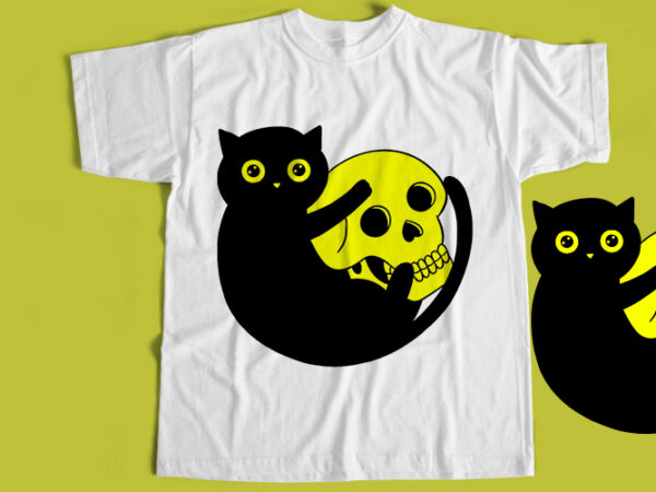 Cat with skull t-shirt design